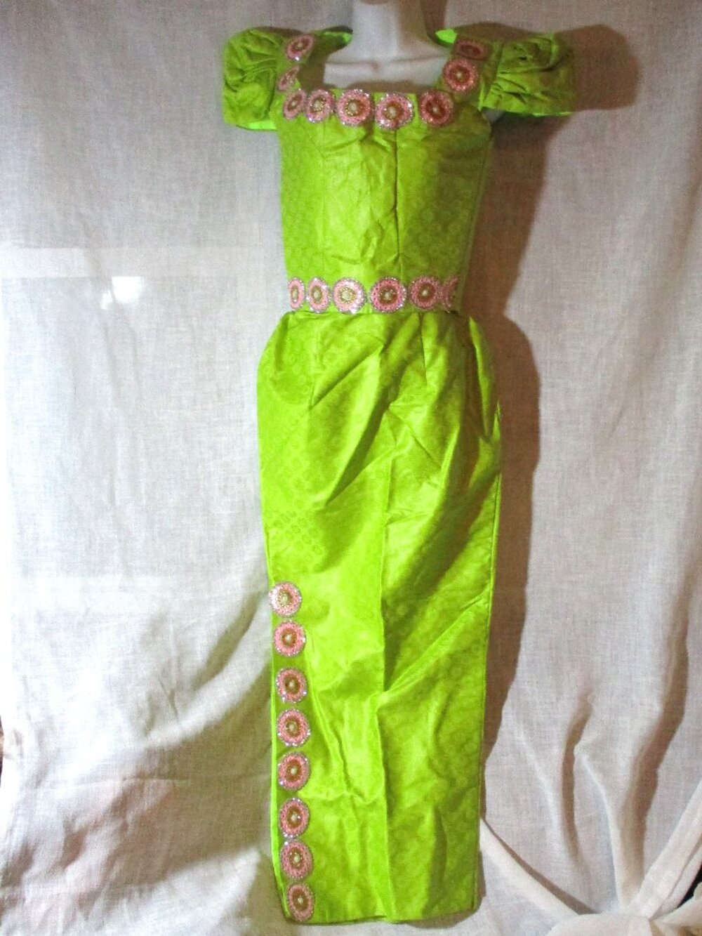 WOMENS 2 Pc Handmade Ethnic African Maxi Tribal Skirt Top 2 GREEN PINK Wedding
